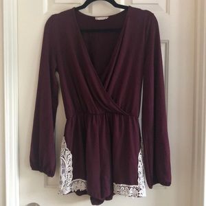 Burgundy Altar’d State Romper, Size Small